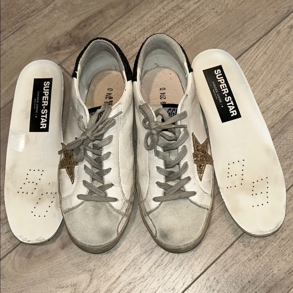 Golden Goose White Sneakers with Gold Star and Black Glitter Heel Tab Size 39 - Picture 11 of 14